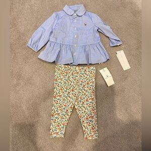 Ralph Lauren 6months Button-Up Shirt and Floral Leggings Set